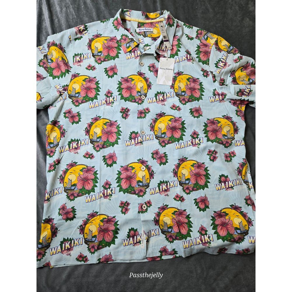 Tommy Bahama Shirt Mens XXL Wakiki All Over Print 100% Silk Hawaii Exclusive NWT